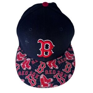 New Era MLB Boston‎ Red Sox 59FIFTY Fitted Hat Logo Print Black Size 6 5/8